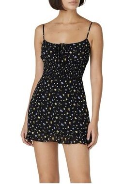 Reformation Black Floral Smocked Mini Dress